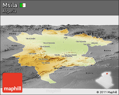 Physical Panoramic Map of Msila, darken, desaturated