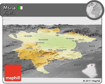 Physical Panoramic Map of Msila, darken, desaturated