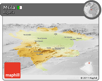 Physical Panoramic Map of Msila, lighten, desaturated