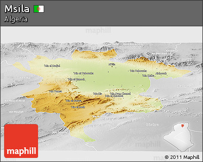 Physical Panoramic Map of Msila, lighten, desaturated