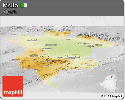 Physical Panoramic Map of Msila, lighten, desaturated