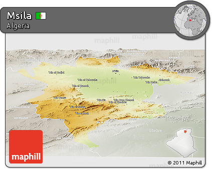 Physical Panoramic Map of Msila, lighten, semi-desaturated