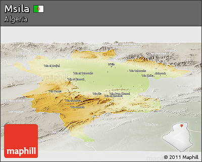 Physical Panoramic Map of Msila, lighten, semi-desaturated