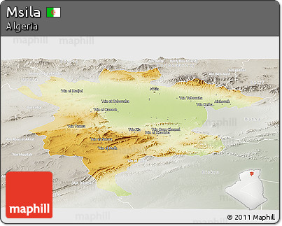 Physical Panoramic Map of Msila, lighten, semi-desaturated