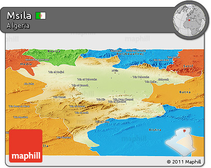 Physical Panoramic Map of Msila, political outside