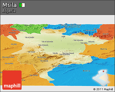 Physical Panoramic Map of Msila, political outside