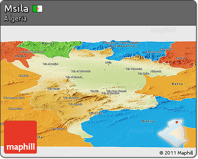 Physical Panoramic Map of Msila, political outside