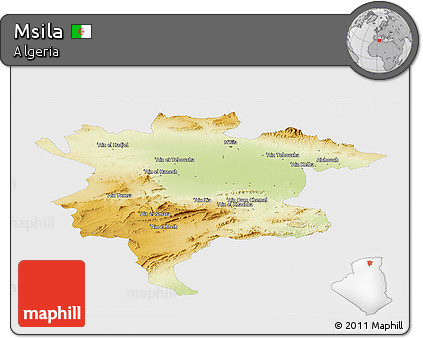 Physical Panoramic Map of Msila, single color outside
