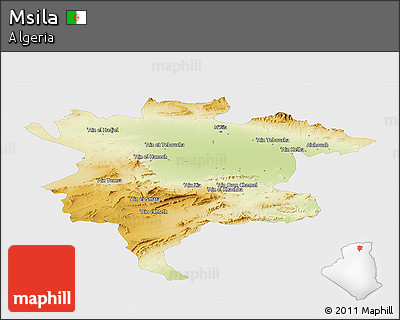 Physical Panoramic Map of Msila, single color outside