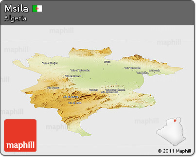 Physical Panoramic Map of Msila, single color outside