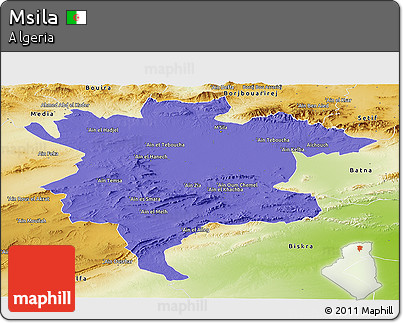 Political Panoramic Map of Msila, physical outside