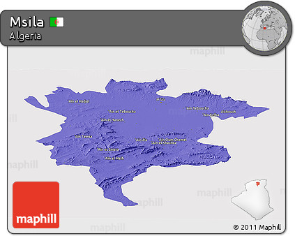 Political Panoramic Map of Msila, single color outside
