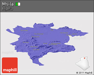 Political Panoramic Map of Msila, single color outside