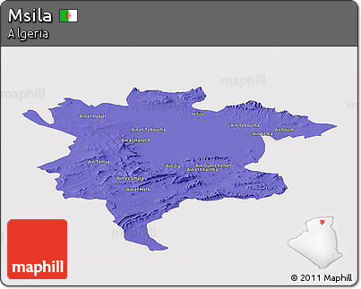 Political Panoramic Map of Msila, single color outside