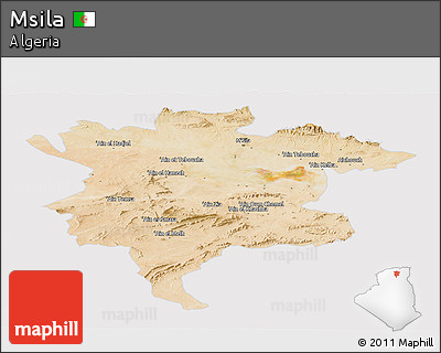 Satellite Panoramic Map of Msila, cropped outside