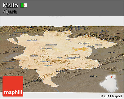 Satellite Panoramic Map of Msila, darken