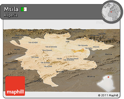 Satellite Panoramic Map of Msila, darken