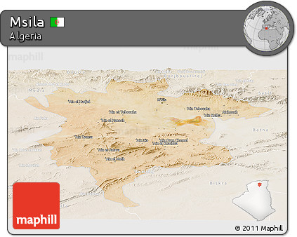 Satellite Panoramic Map of Msila, lighten