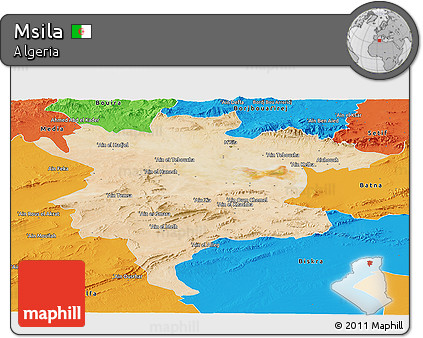 Satellite Panoramic Map of Msila, political outside