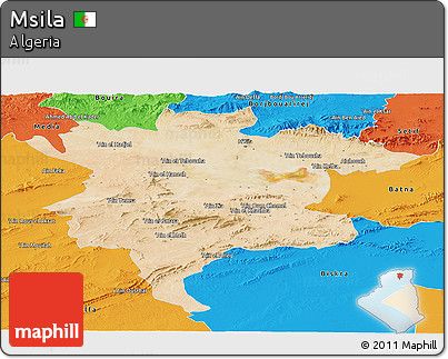 Satellite Panoramic Map of Msila, political outside