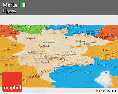 Satellite Panoramic Map of Msila, political outside