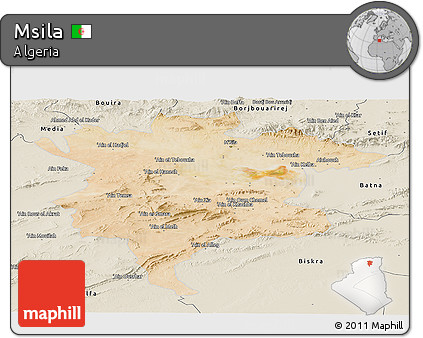 Satellite Panoramic Map of Msila, shaded relief outside