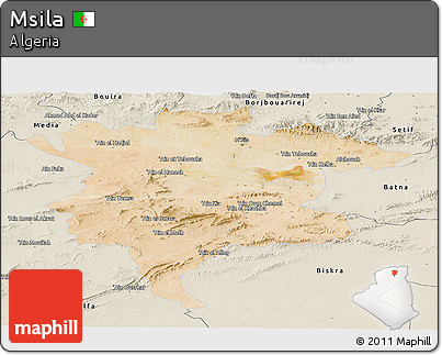 Satellite Panoramic Map of Msila, shaded relief outside