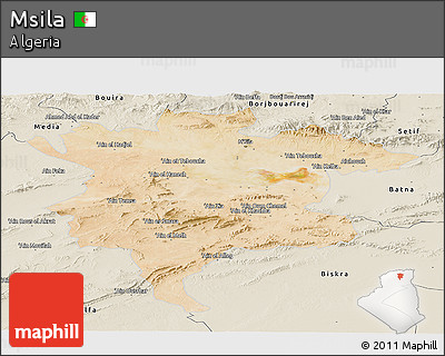 Satellite Panoramic Map of Msila, shaded relief outside
