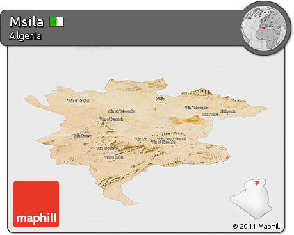 Satellite Panoramic Map of Msila, single color outside