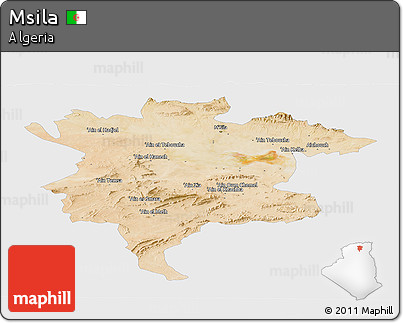 Satellite Panoramic Map of Msila, single color outside