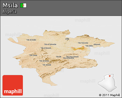 Satellite Panoramic Map of Msila, single color outside