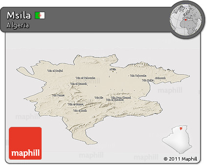 Shaded Relief Panoramic Map of Msila, cropped outside