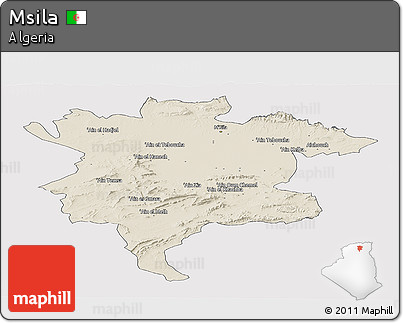 Shaded Relief Panoramic Map of Msila, cropped outside
