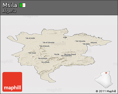Shaded Relief Panoramic Map of Msila, cropped outside