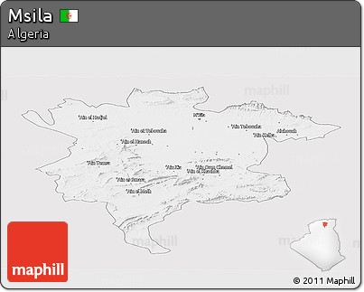 Silver Style Panoramic Map of Msila, single color outside