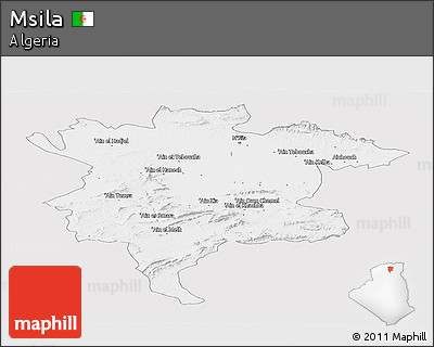 Silver Style Panoramic Map of Msila, single color outside