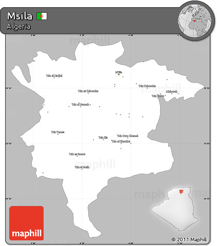 Gray Simple Map of Msila, single color outside