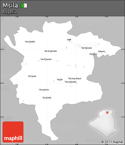 Gray Simple Map of Msila, single color outside