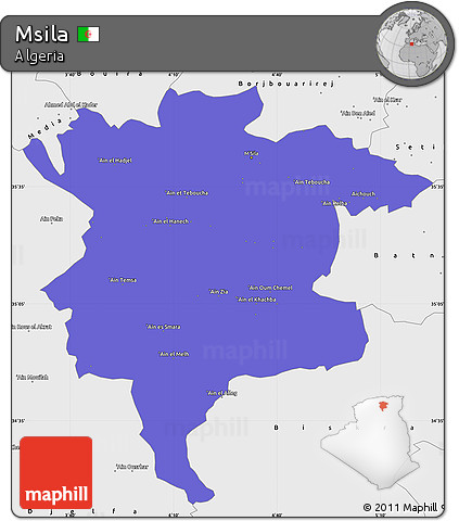 Political Simple Map of Msila, single color outside, borders and labels