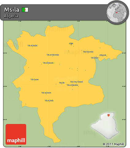 Savanna Style Simple Map of Msila, single color outside