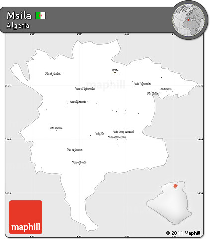 Silver Style Simple Map of Msila, single color outside