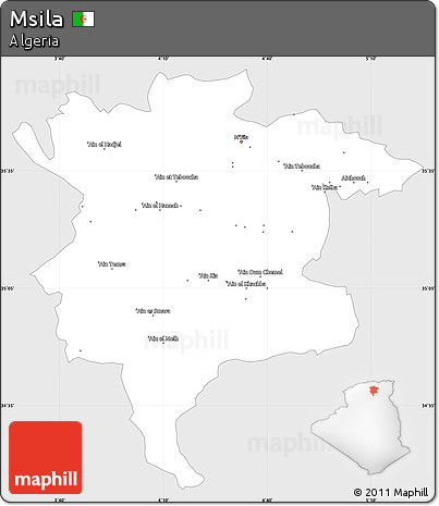 Silver Style Simple Map of Msila, single color outside