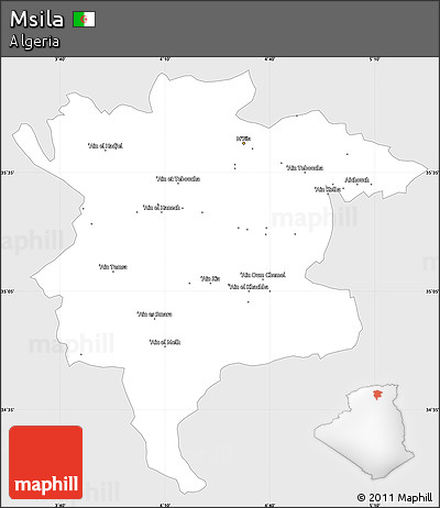 Silver Style Simple Map of Msila, single color outside