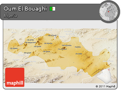 Physical 3D Map of Oum El Bouaghi, lighten
