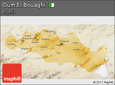 Physical 3D Map of Oum El Bouaghi, lighten