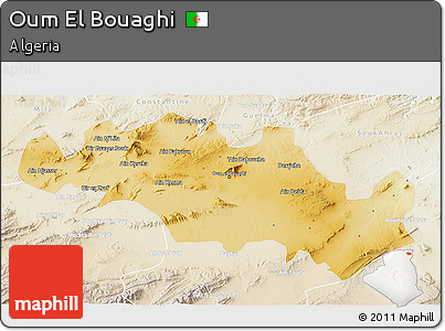 Physical 3D Map of Oum El Bouaghi, lighten