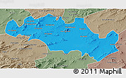 Political 3D Map of Oum El Bouaghi, semi-desaturated