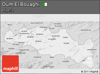Silver Style 3D Map of Oum El Bouaghi