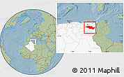 Savanna Style Location Map of Oum El Bouaghi, highlighted country, hill shading
