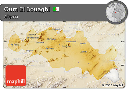 Physical Map of Oum El Bouaghi, lighten
